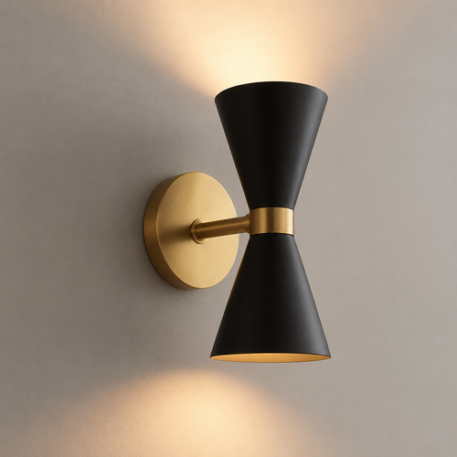 Aplique de pared Lunora mid-century negro y dorado